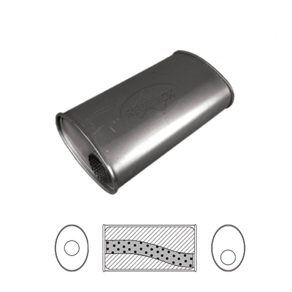 Redback - 2" Chambered Universal Muffler Offset/Offset 14"x8"x4" Oval Aluminised Steel