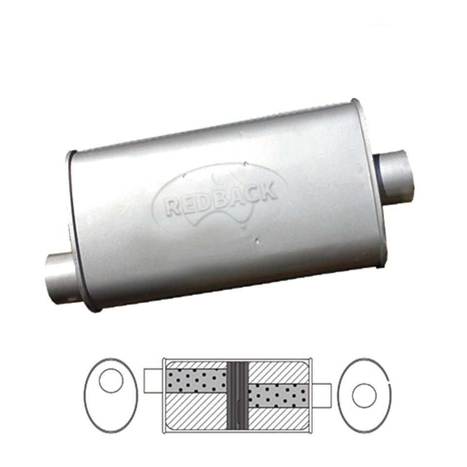 Redback - 2" Baffled Muffler O/C 16"x8"x4" Oval