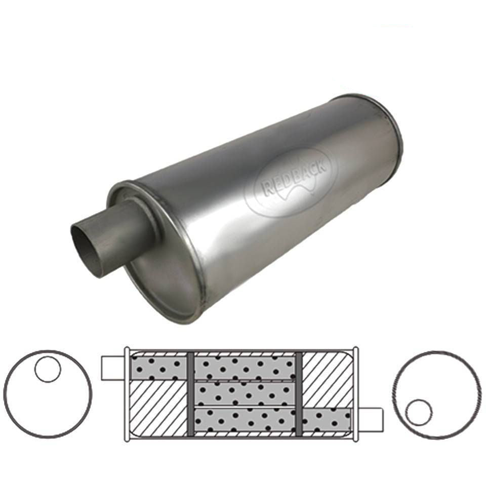 Redback - 1 3/4" Universal Muffler Offset/Offset 16"x6" Round Aluminised Steel