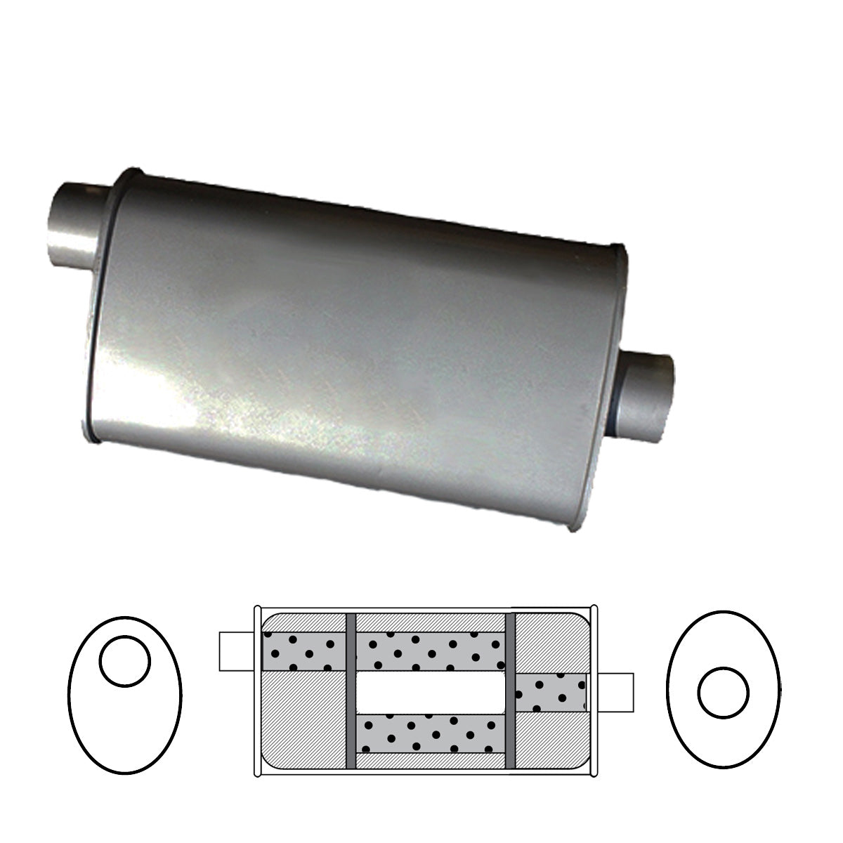 Redback 8x5" Oval Turbo Flow Muffler 2" Offset/Centre 22" Long - D550TBN