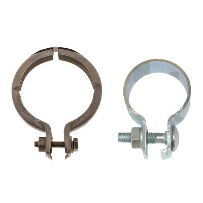 Two metal clamps with a bolt on a white background, branded 'Fischer Automotive'.