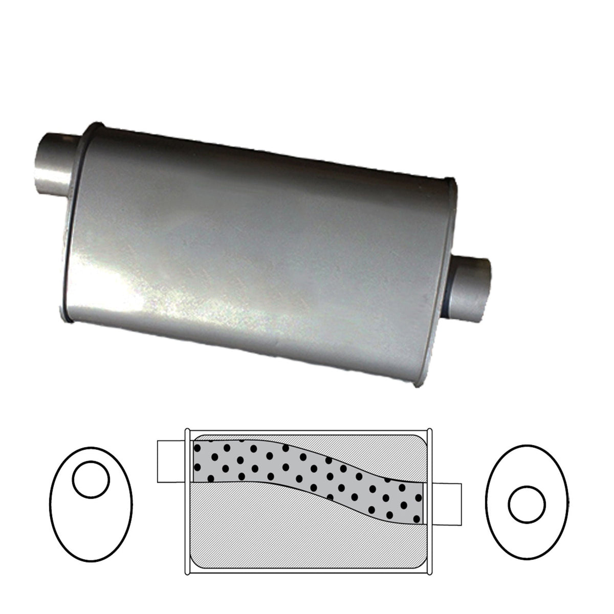 Redback 2.5" Universal Muffler Offset/Centre 305x254x101mm Oval Aluminised