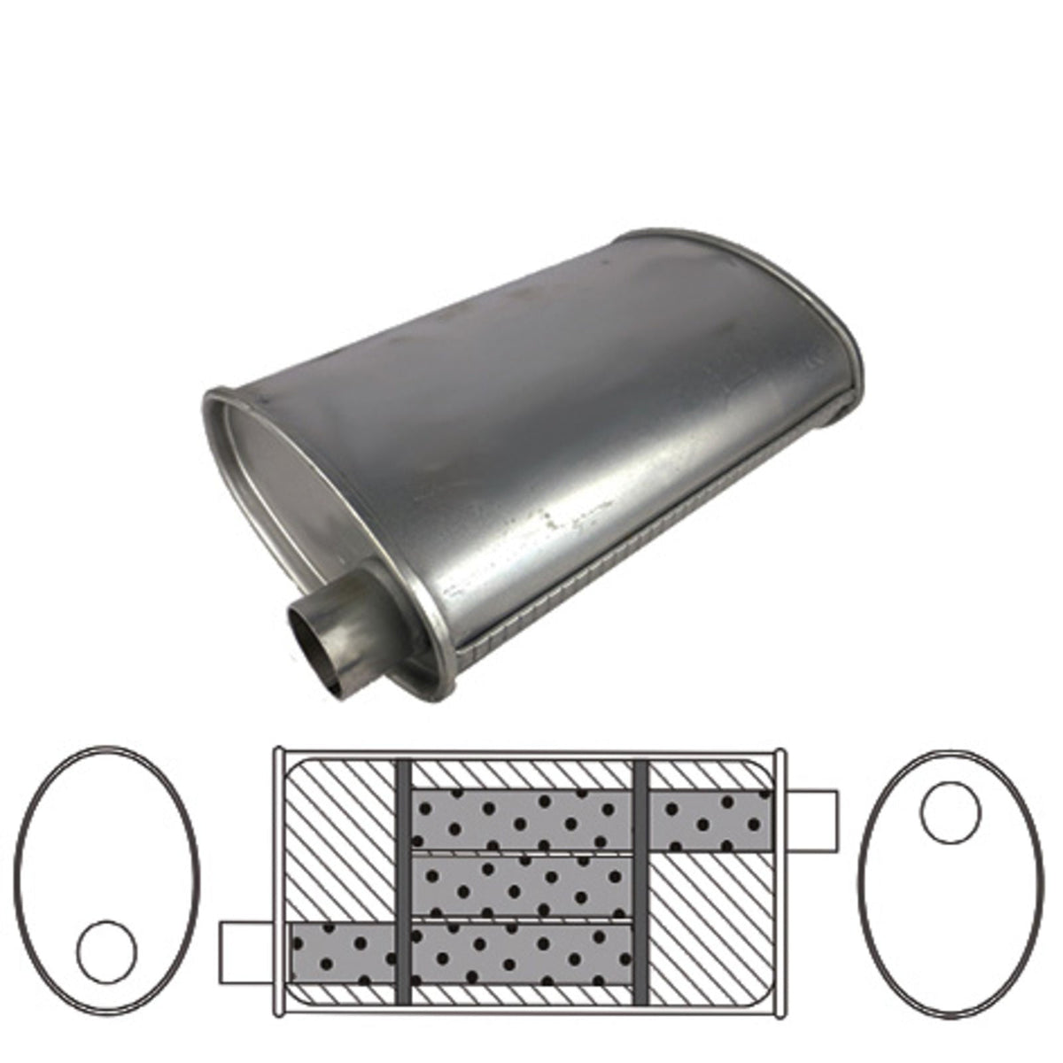 Redback 2.5" Universal Muffler Offset/Offset 16"x10"x4" Oval Aluminised Steel