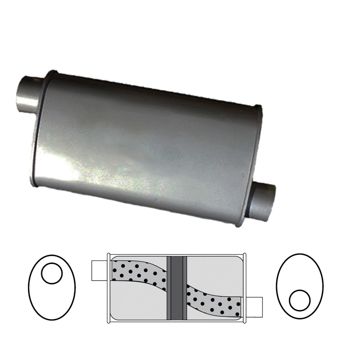 Redback - 2.25" Chambered Muffler O/O 16"x8"x4" Oval Glass Packed