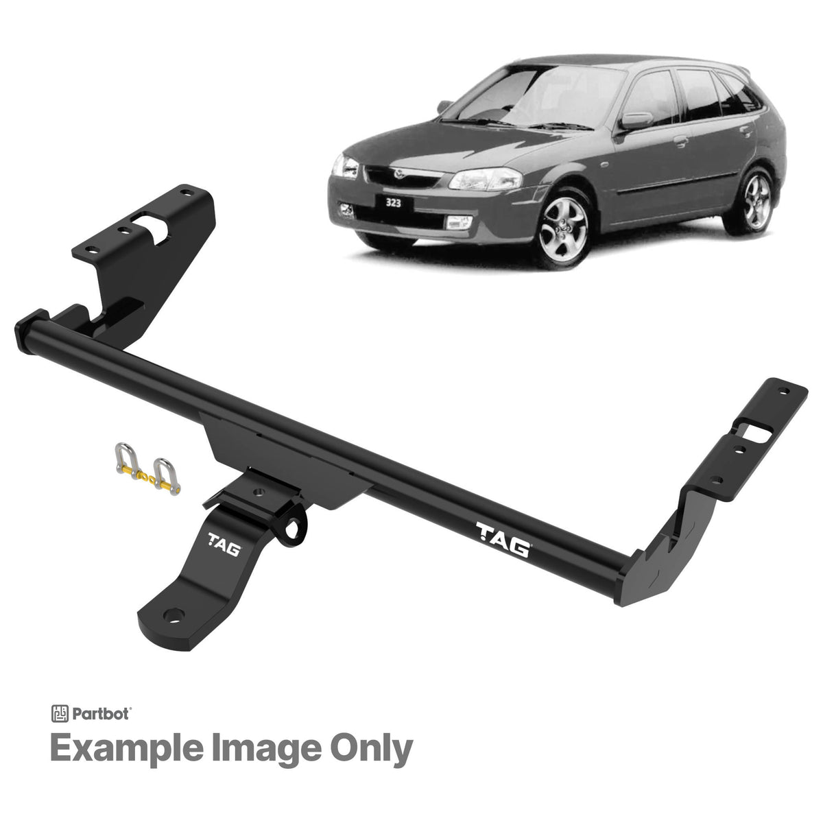TAG Standard Duty Towbar & Universal Wiring for Mazda 323 1989-1998, Mazda 323 Proteg 1994-1998, Mazda 323 1989-1994 + 1 more | 750kg towing - T2M402-K301