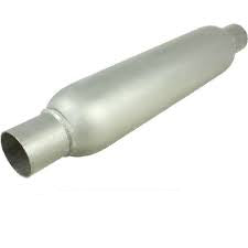 Redback - 3 1/2" Round Hotdog Resonator Spiral Louvered 2" Center to Center With Spigots 15"x4" Round Mild Steel