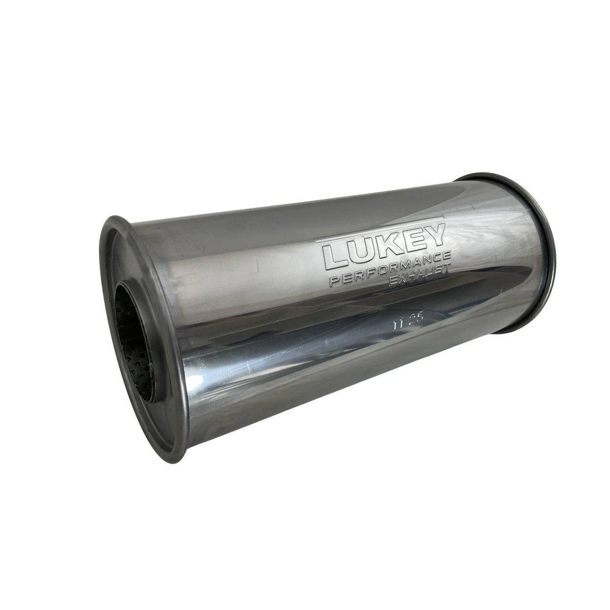Lukey 6" Round Megaflow Muffler 3" C/C 14" Long 430 SS - O826MN-430L