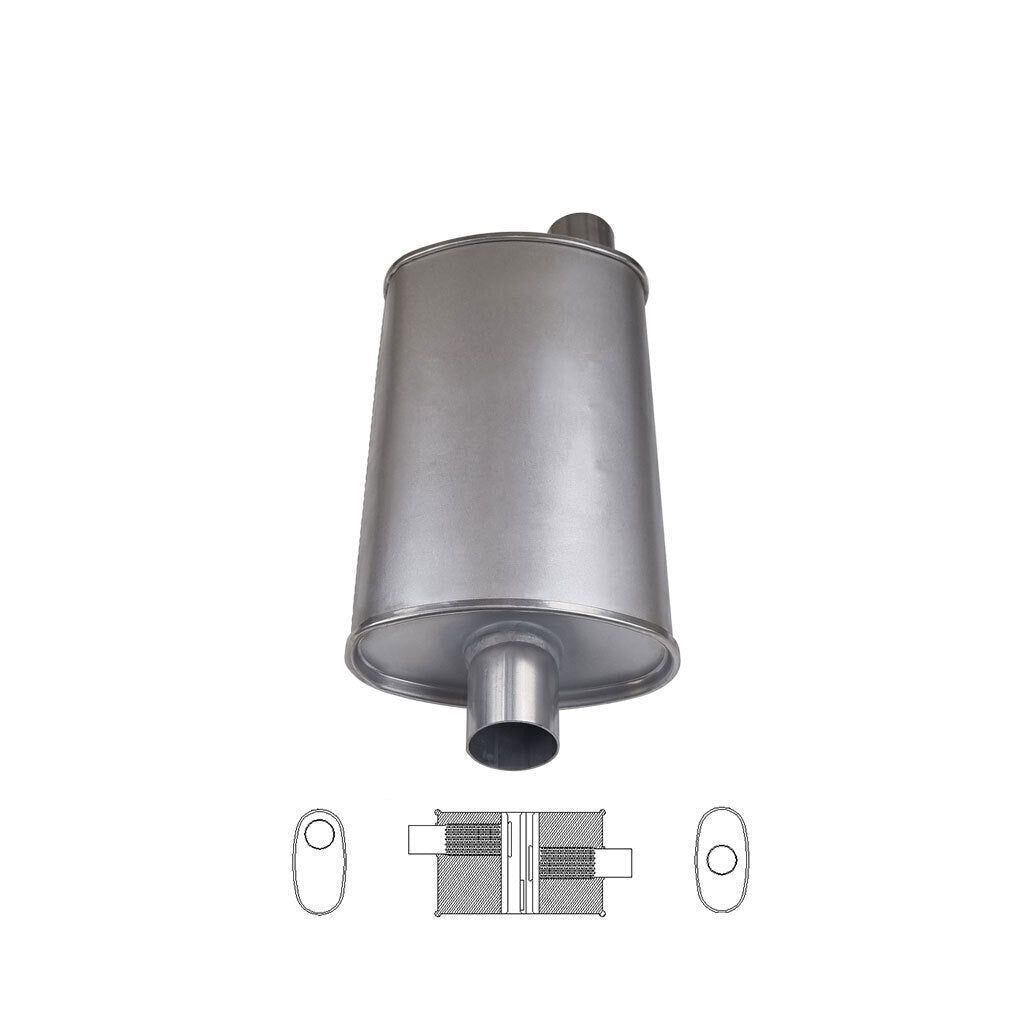 MSA Universal Muffler - 2.25" Inch 8" x 4" Oval 14" Long Glass Packed