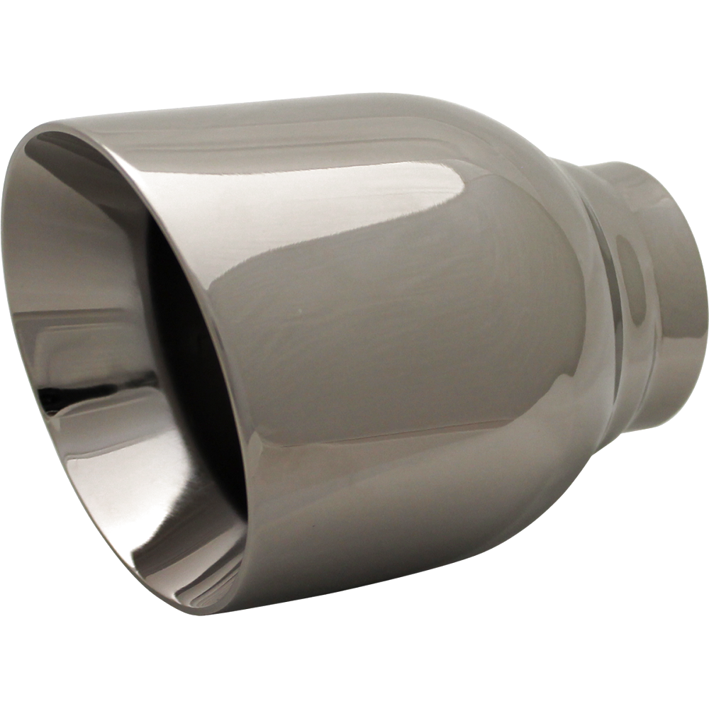 Exhaust Tip, 3" (In) 4" Out 130mm Long (Black Chrome - Angle Cut)