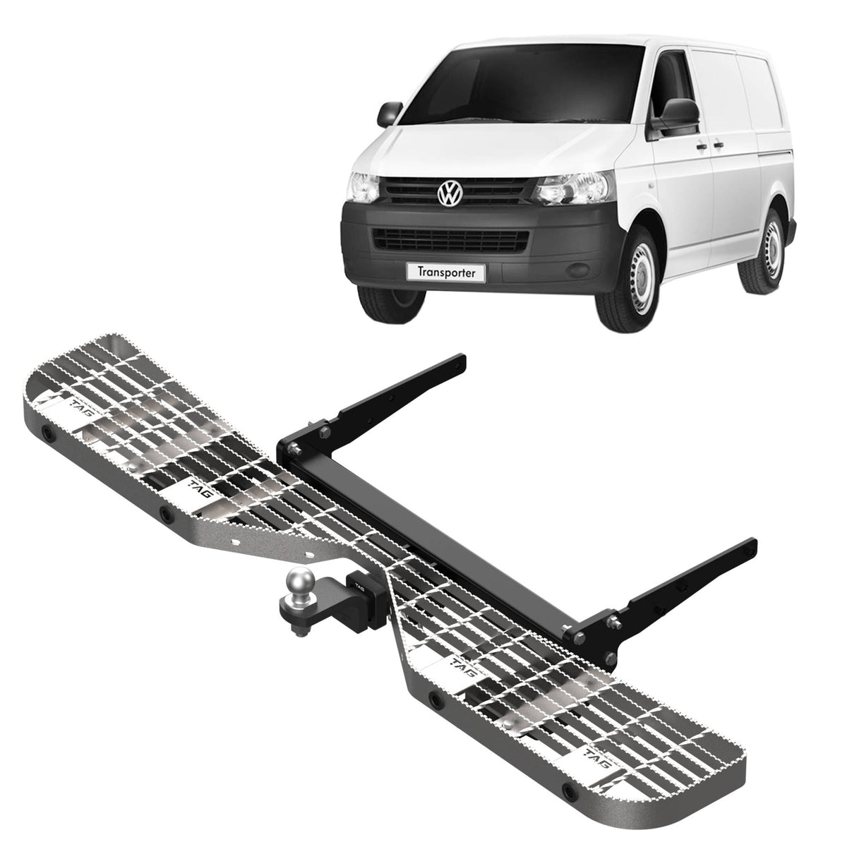TAG Heavy Duty Towbar & Rear Step for Volkswagen Transporter T5 T6 2003-2024 | 2500kg towing - T7P738-K010