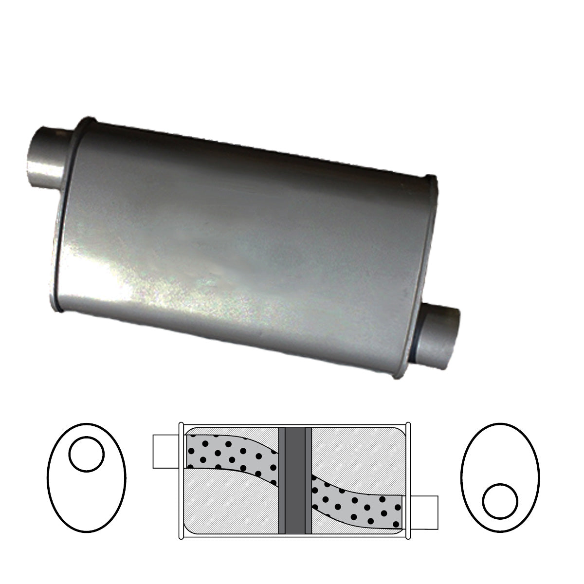 Redback 8x4" Oval Chambered Muffler 2.25" Offset/Offset 14" Long - J628GPC