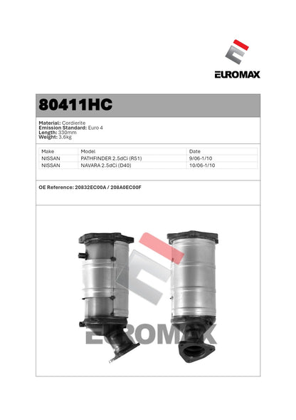 DOC for Nissan Navara 2.5L (with DPF) – Euromax Diesel Oxidation Catalyst, view 2