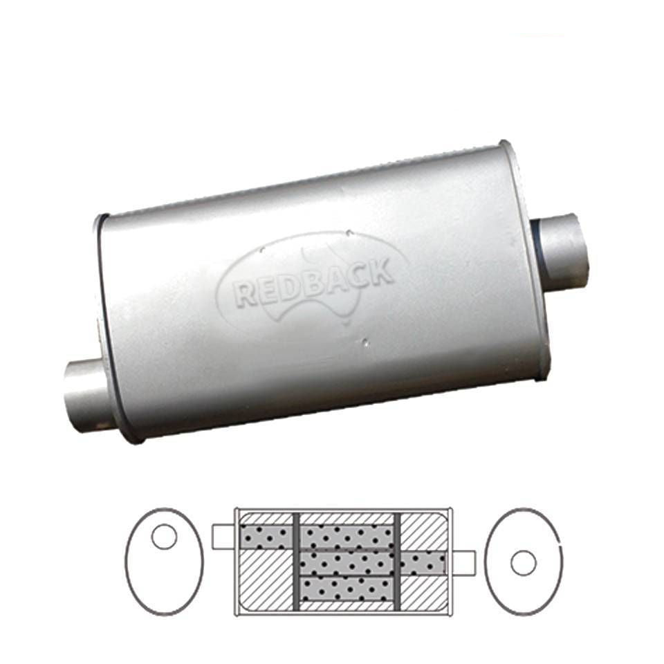 Redback - 2 1/4" Universal Muffler Offset/Centre 14"x8"x5" Oval Aluminised Steel