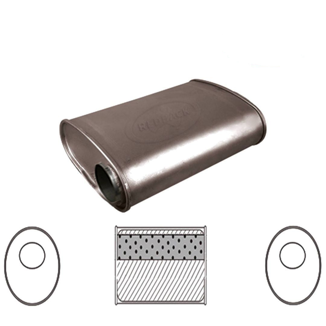 Redback 2.5" Megaflow Muffler O/O 10"x10"x4" Oval Aluminised Steel