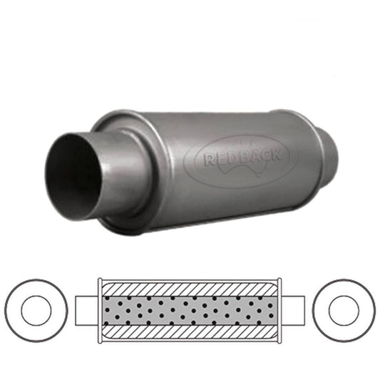 Redback - 2.5" Glass Packed Muffler C/C 12"x5" Round 409 Stainless Steel