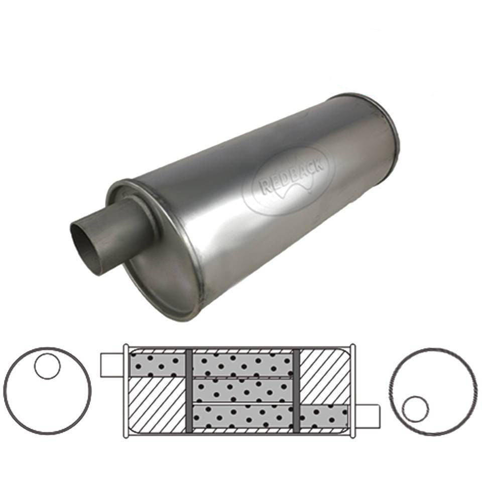 Redback - Universal Muffler - 6" Round - 16" Long O/O 2" Lh Rotation