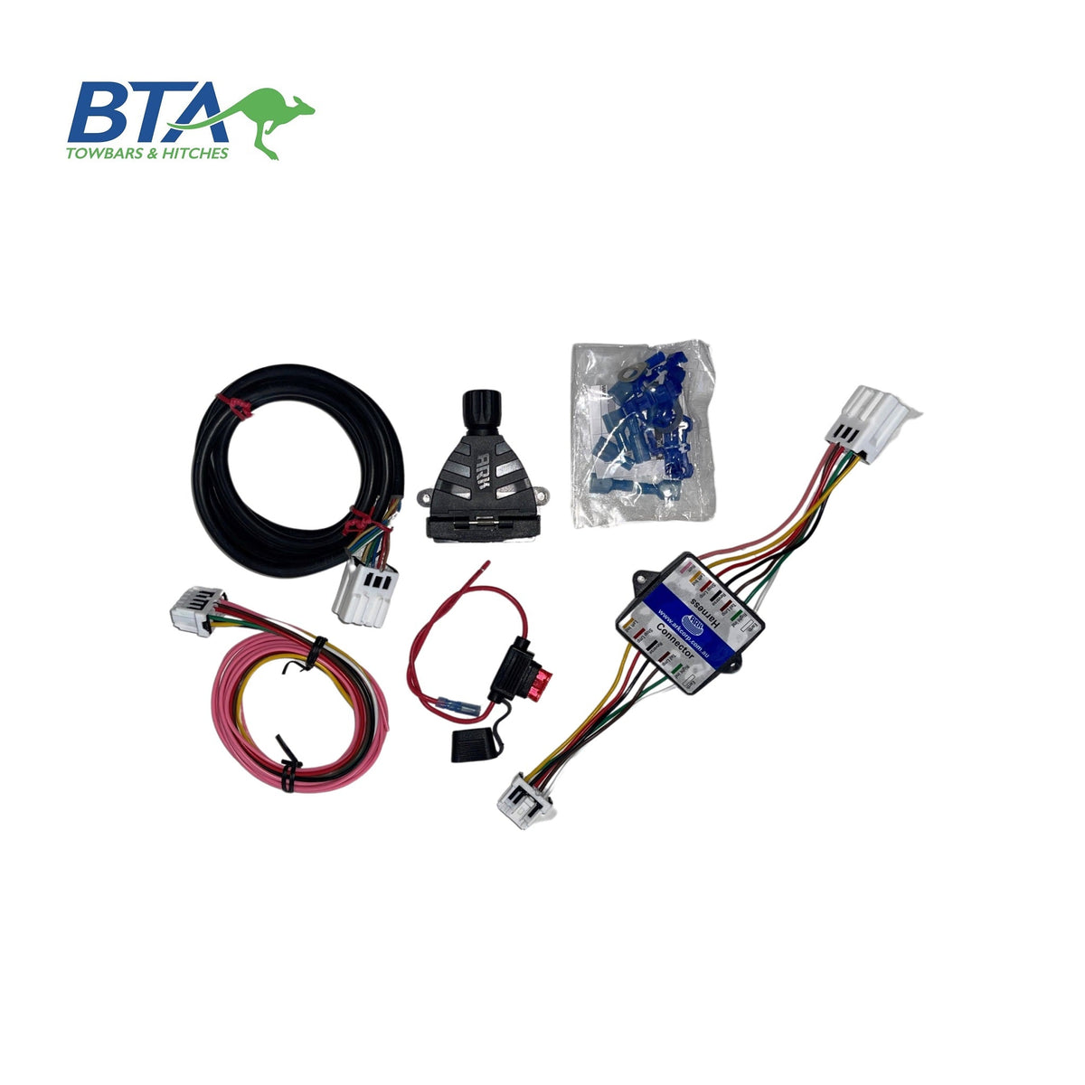 BTA Universal ECU with Socket Wiring Harness (ECM01), ARK brand, shown with module, harness leads, socket and connectors
