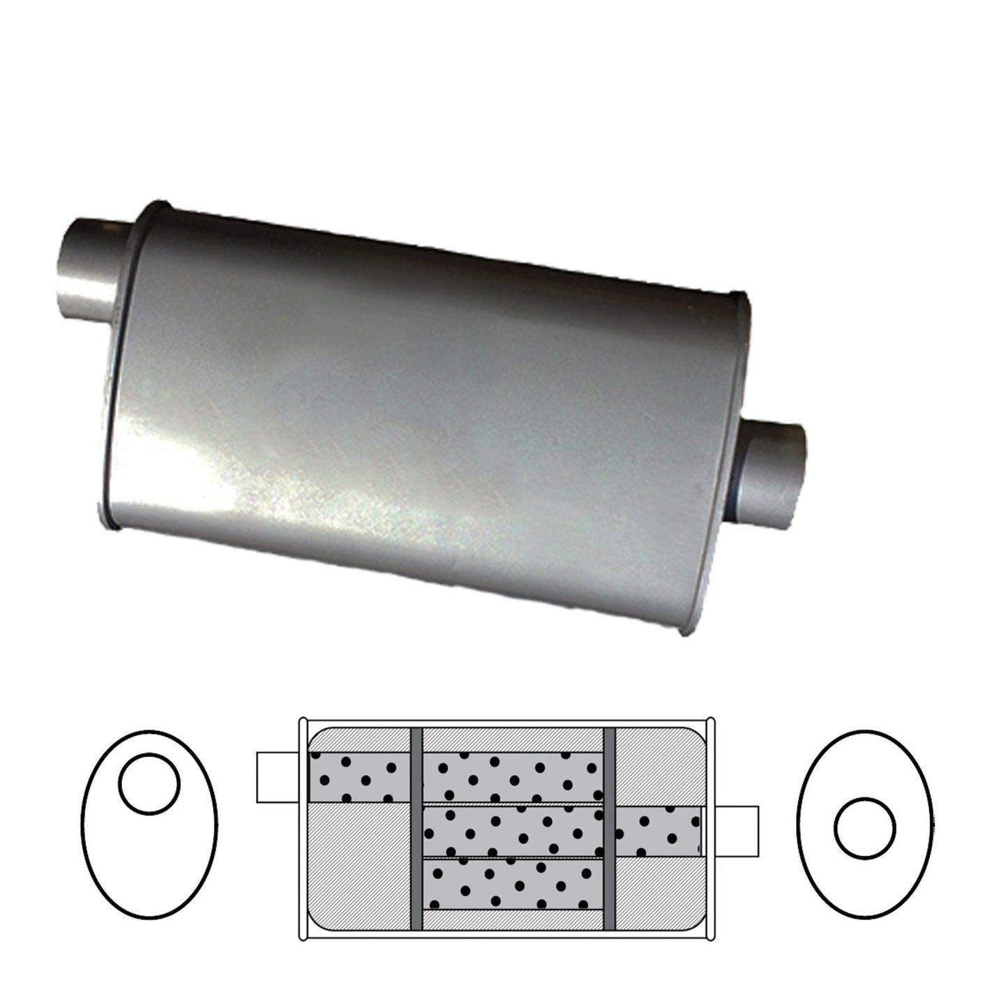 Redback - 1.5" Muffler Offset/Centre 305x203x89mm Oval Aluminised