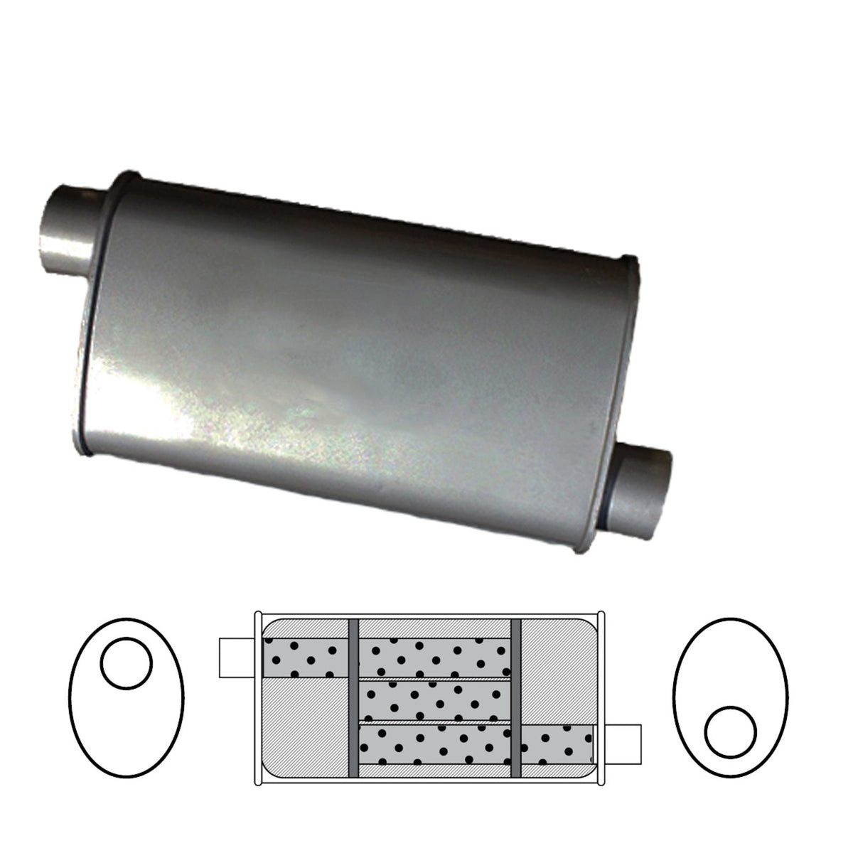 Redback - 1 3/4" Triflow Universal Muffler Offset/Offset 305x203x89mm Oval Aluminised Steel