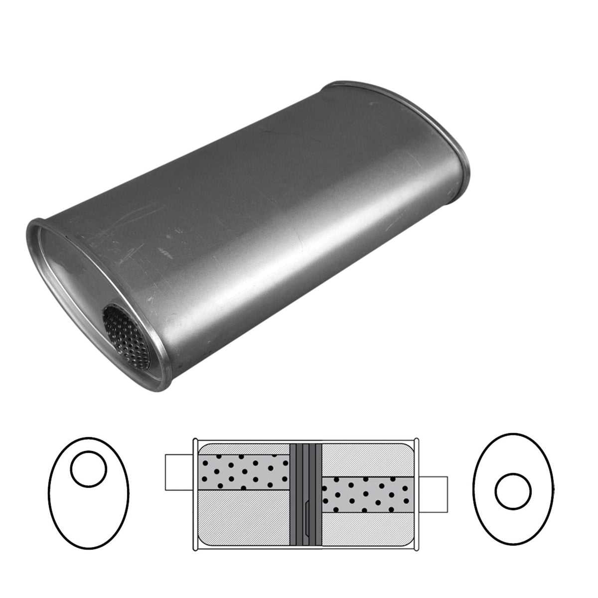 Redback - 3" Baffled Universal Muffler Offset/Centre 355x203x127mm Oval Aluminised