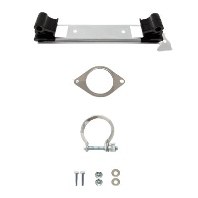 Fischer automotive parts kit with metal bracket, hose, and bolts on a white background.