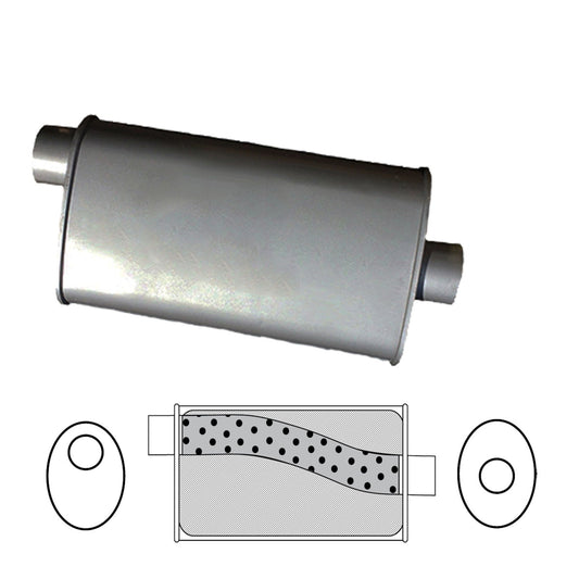 Redback - 57mm Chambered Muffler Offset/Centre 355mm Oval Aluminised Steel