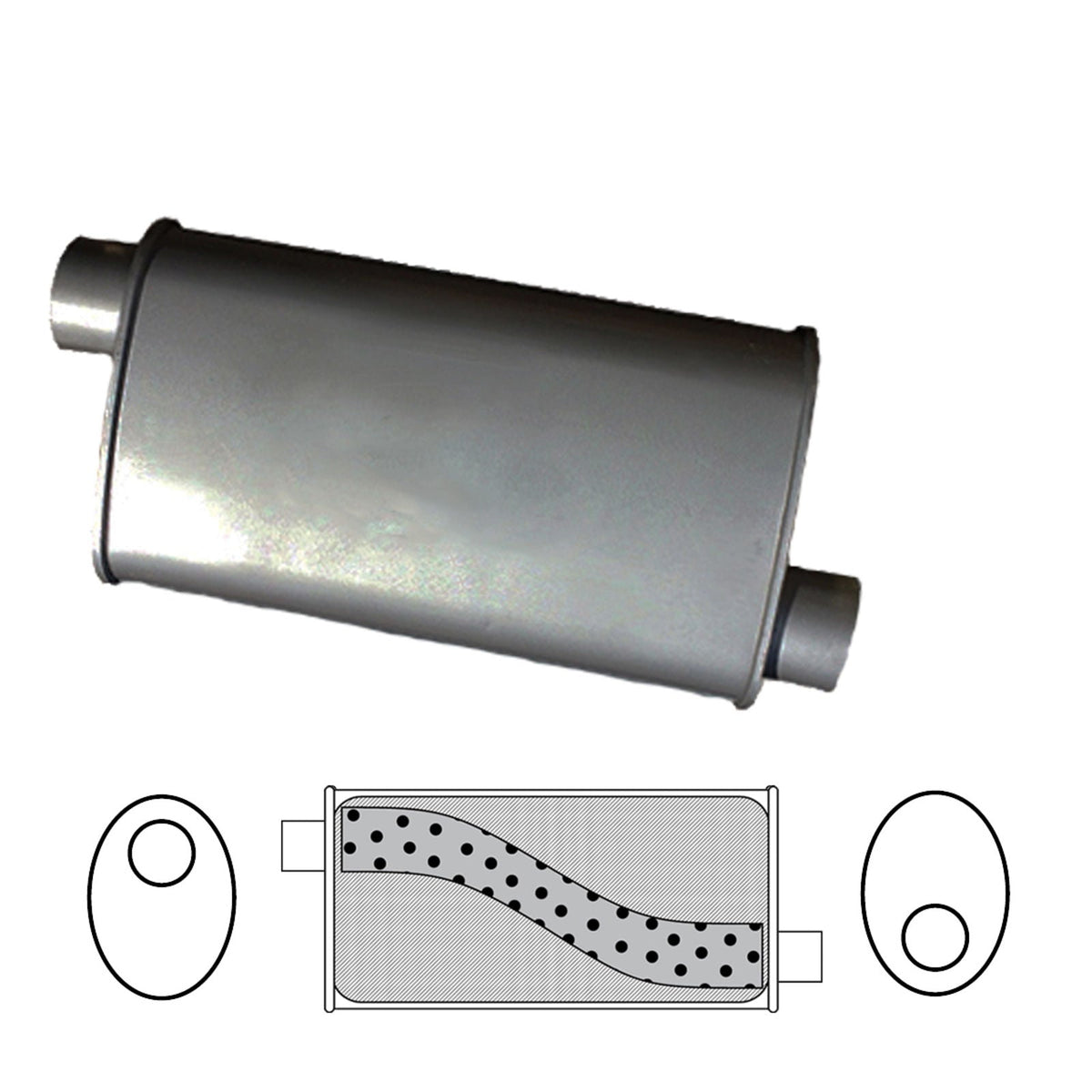 Redback 2.25" Megaflow Universal Muffler Offset/Offset 14"x10"x4" Oval Aluminised Steel