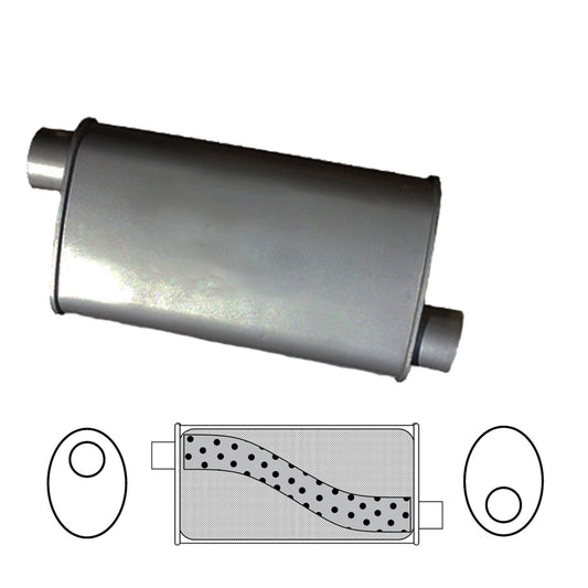 Redback - 2.25" Megaflow Universal Muffler Offset/Offset 14"x10"x4" Oval Aluminised Steel
