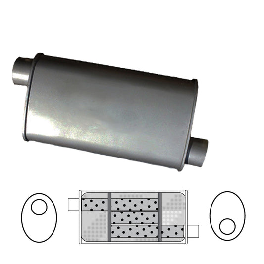 Redback - 2.25" Universal Muffler Offset/Offset 16x10x4 Oval Aluminised
