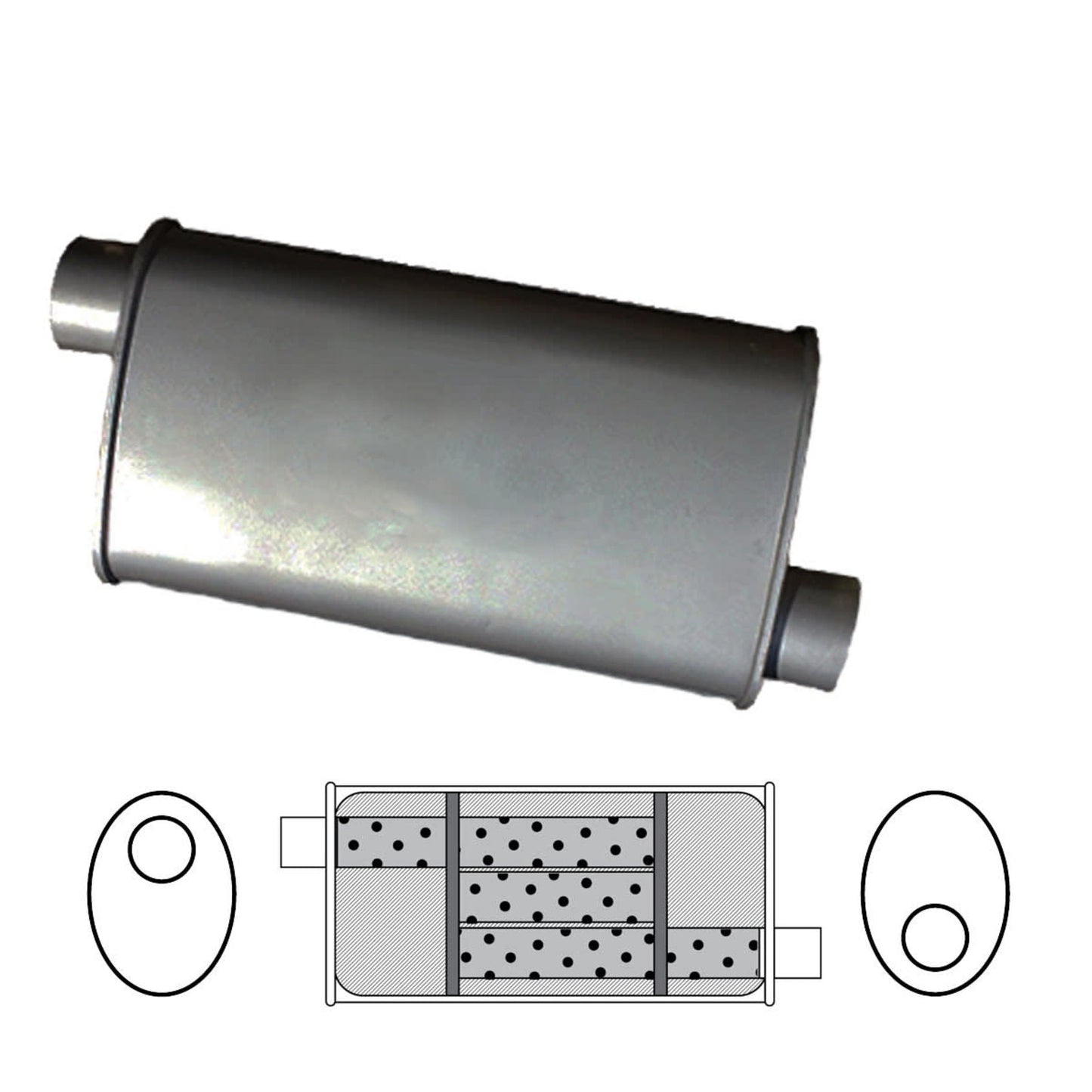 Redback - 2" Triflow Universal Muffler Offset/Offset 305x203x101mm Oval Aluminised