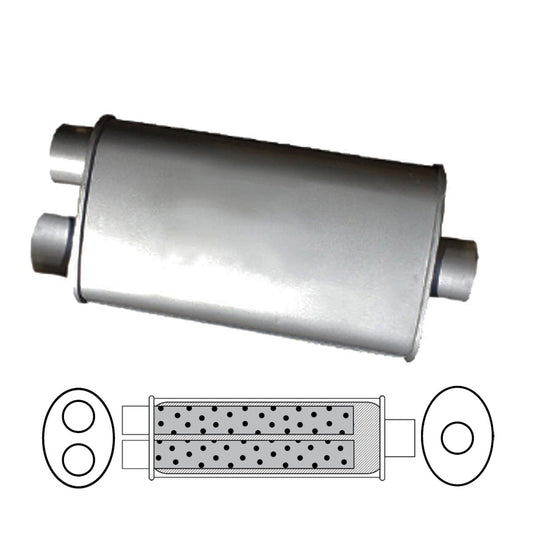 Redback - 2" Universal Muffler Single In/Twin Out 355x203x101mm Oval Aluminised