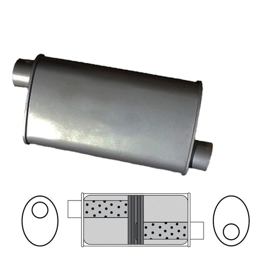 Redback - 2" Universal Muffler Offset/Offset 16"x8"x4" Oval Aluminised