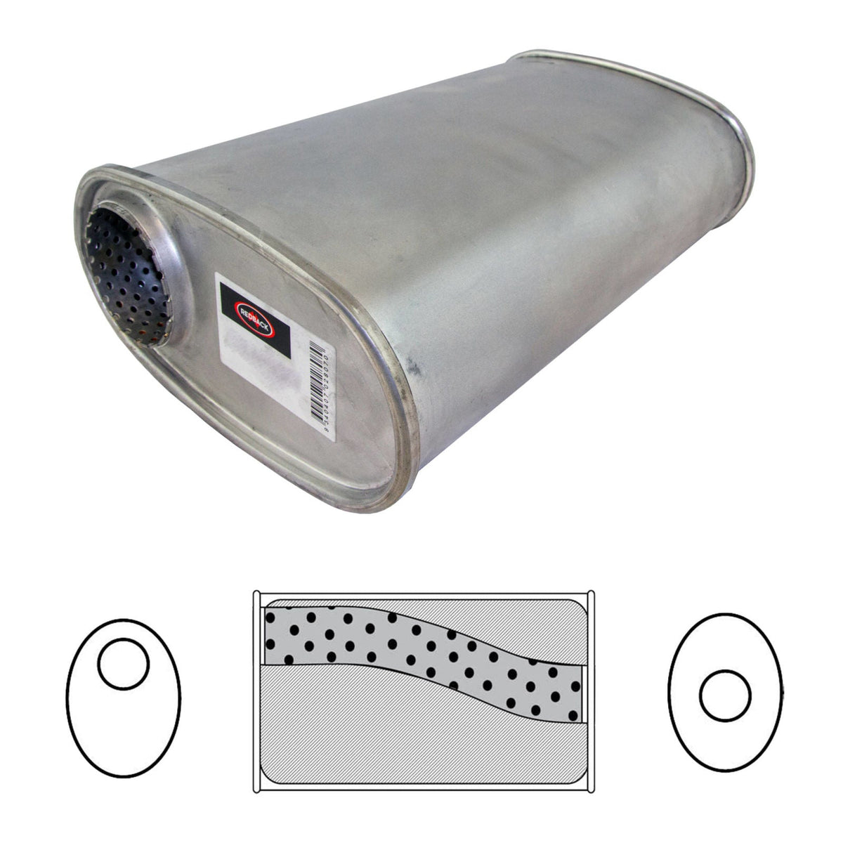 Redback 2.25" Universal Muffler Offset/Centre 14"x8"x4" Oval Aluminised Steel Megaflow
