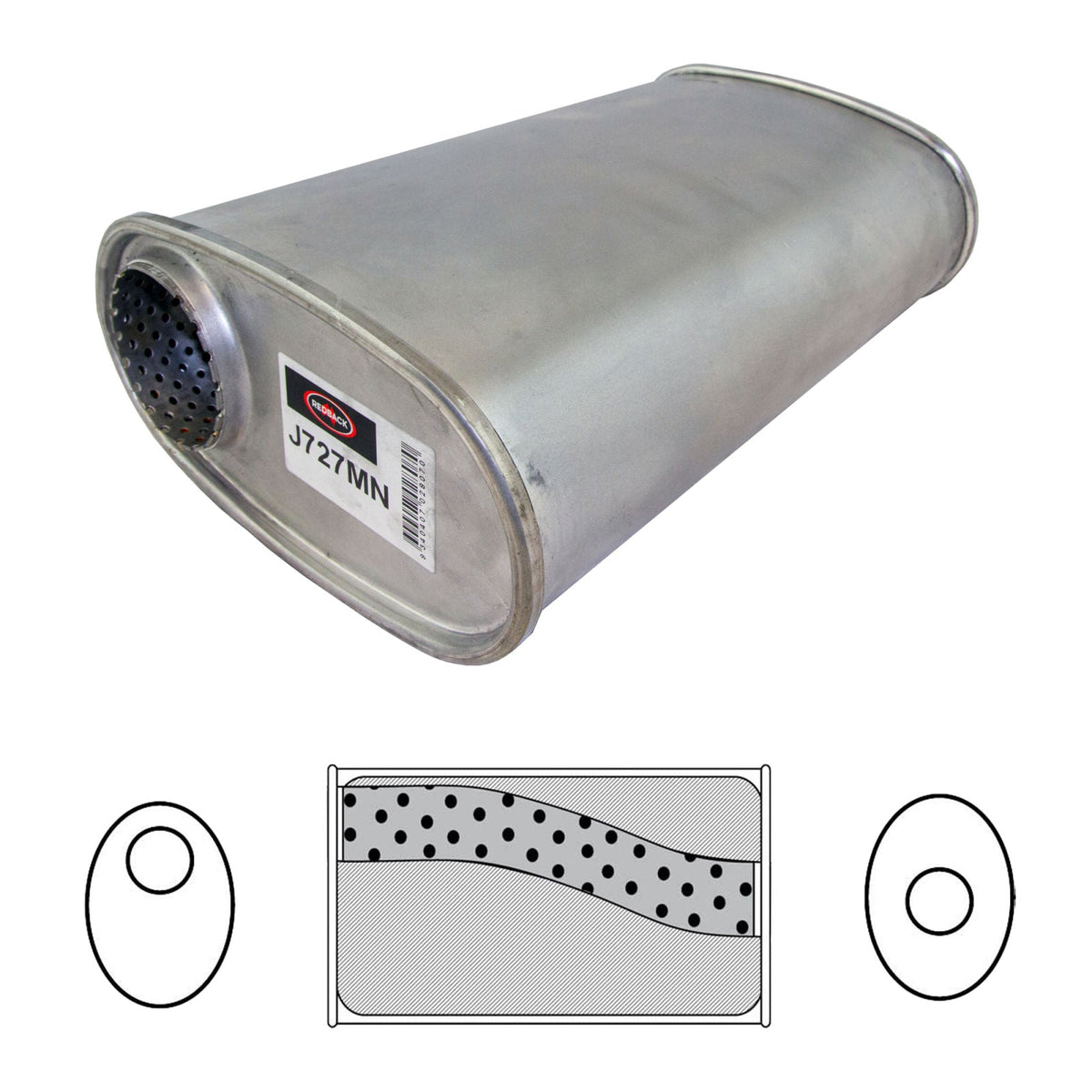 Redback - 2.5" Megaflow Muffler O/C 14"x8"x4" Oval 409 Stainless Steel (No Spigots)