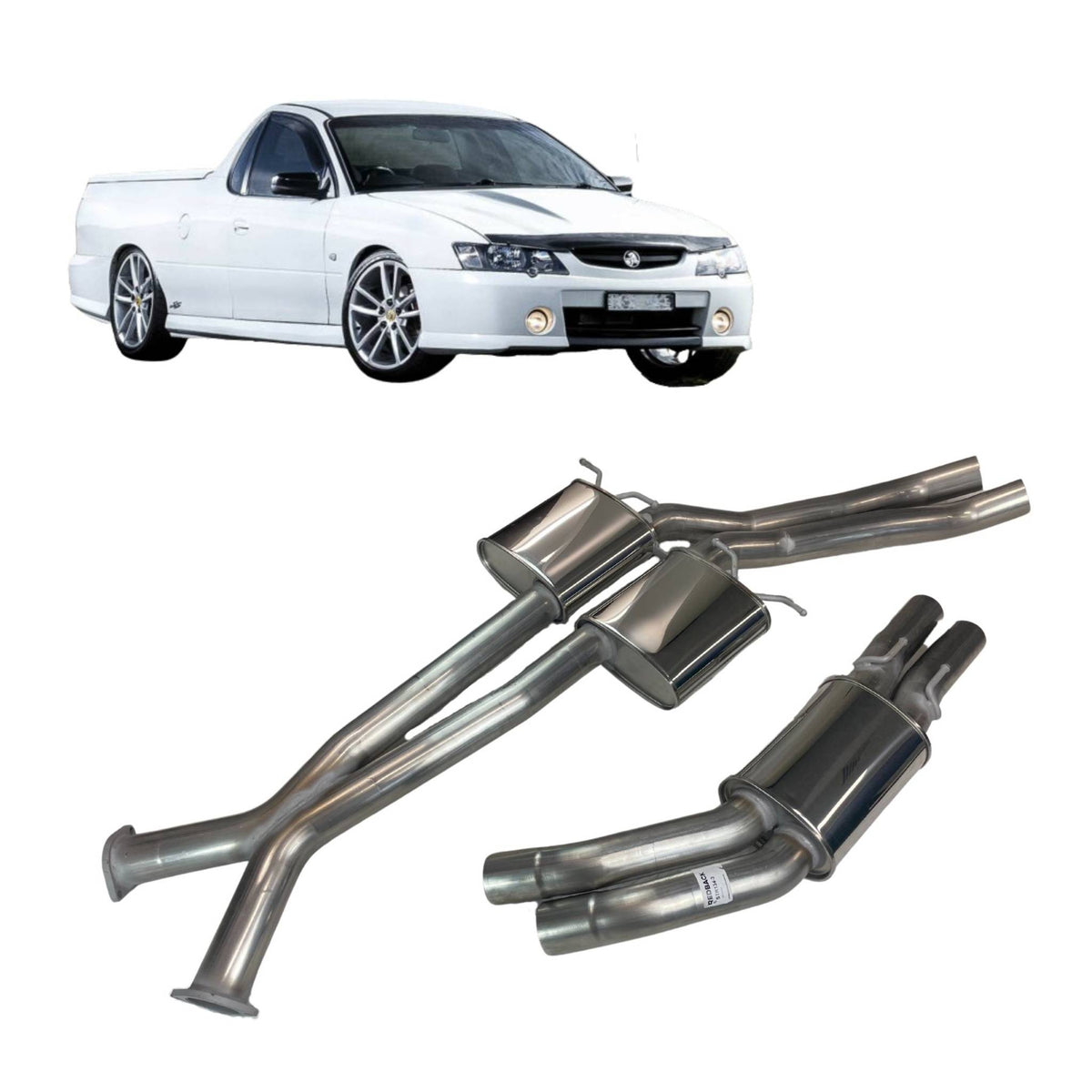 Redback Dual 3" Catback Exhaust with Rear Muffler for Holden Commodore VT-VZ Ute 1997-2007 | 76mm - K-RPM16025