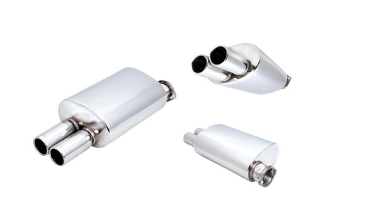 XFORCE - 3.5″ Inlet Straight-Cut Twin Tip, 6″ x 10″ Oval Muffler (with inlet on the right hand side) with Flange