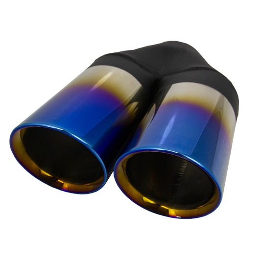 Redback Y-Piece Dual 3" Titanium Blue Exhaust Tip Angle Cut Inline - RYP004T