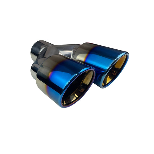 Redback Dual 4" Y Piece Exhaust Tip Left Hand Titanium Blue Finish 3" Inlet - RYP097LT