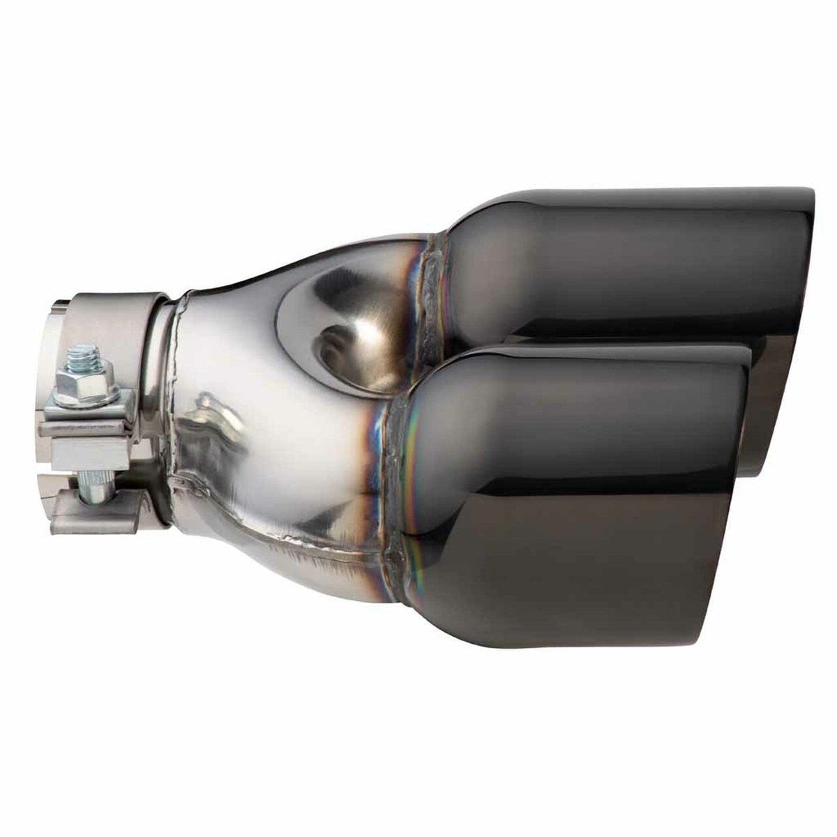 Exhaust Tip, 2.25 inch In, Dual 3.5 inch Out, 9" Long LHS ( Y-Piece - Inner Cone - 304 Black Chrome), view 3