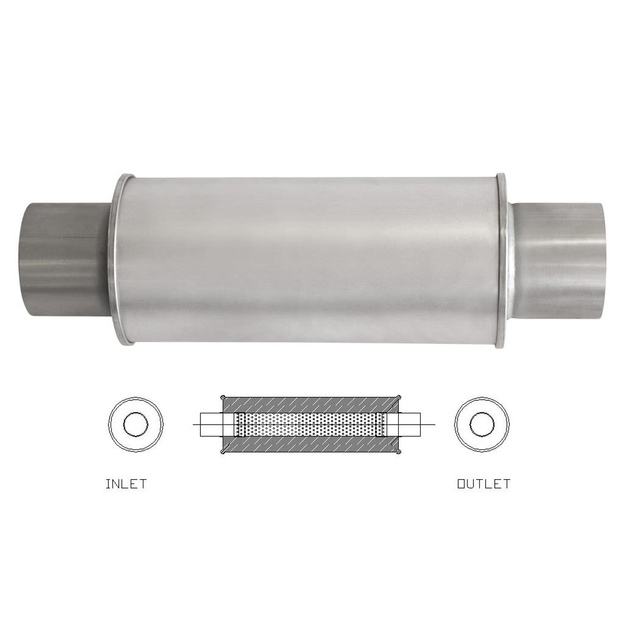 MSA Universal Muffler - 3.5" Inch 6" Round X 14" Long Straight Through
