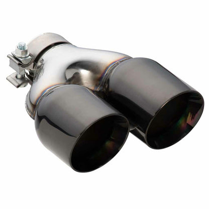 Exhaust Tip, 2.25 inch In, Dual 3.5 inch Out, 9" Long LHS ( Y-Piece - Inner Cone - 304 Black Chrome)