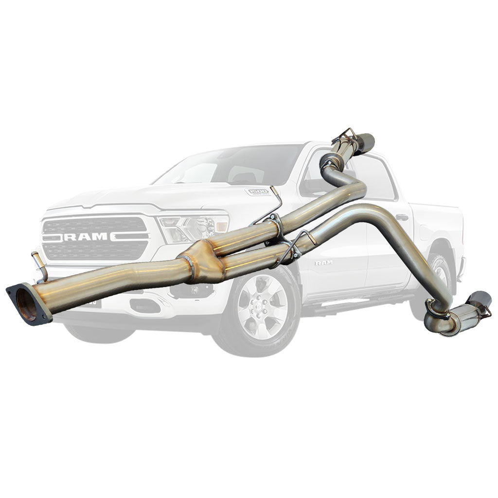 ESA 4X4 - Ram 1500 DT 6.2L Supercharged V8 2021-Present Ute Twin 3" Cat Back Stainless Steel Pipe Only Exhaust System with 5" Black Chrome Tips for Limited and Laramie