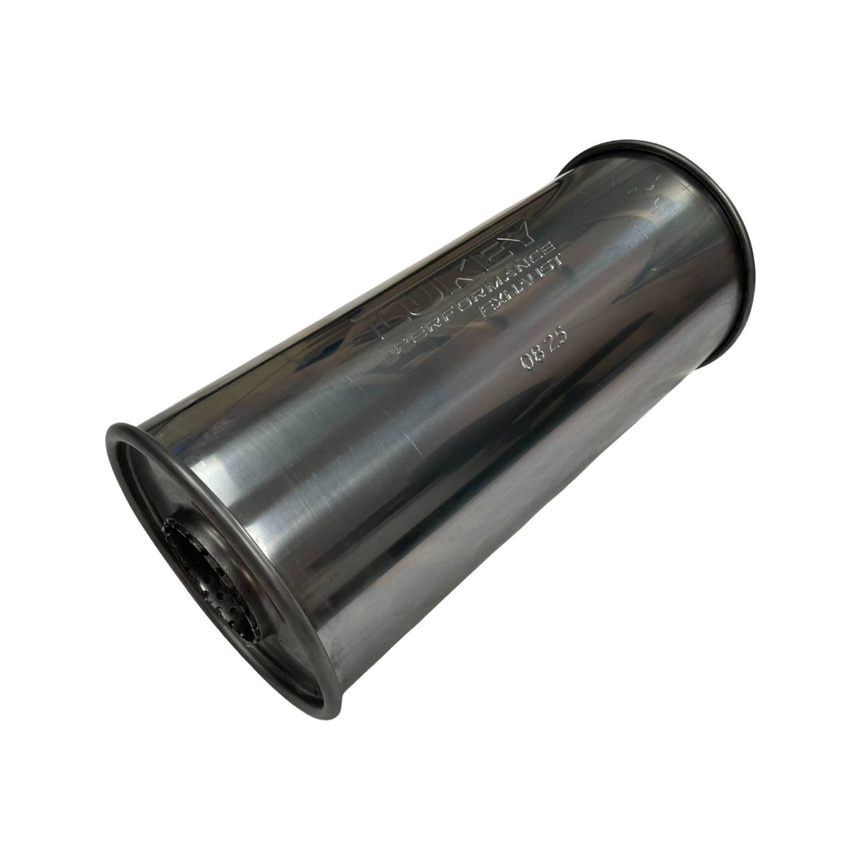 Lukey 6" Round Megaflow Muffler 2.5" C/C 14" Long 430 SS - O726MN-430L