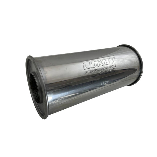 Lukey 6" Round Megaflow Muffler 3" C/C 14" Long 430 SS - O826MN-430L